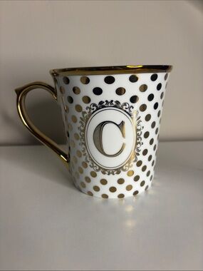 White and Gold Polka Dot Monogram Mug - Letter C